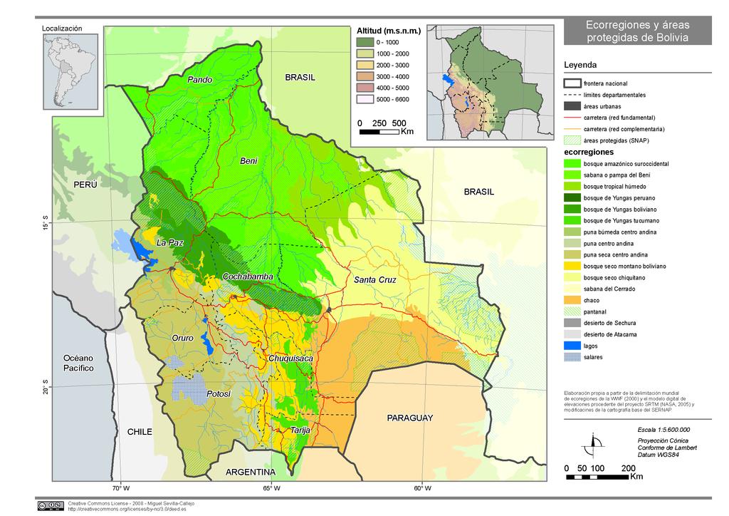 The ecoregions of Bolivia and its characteristics