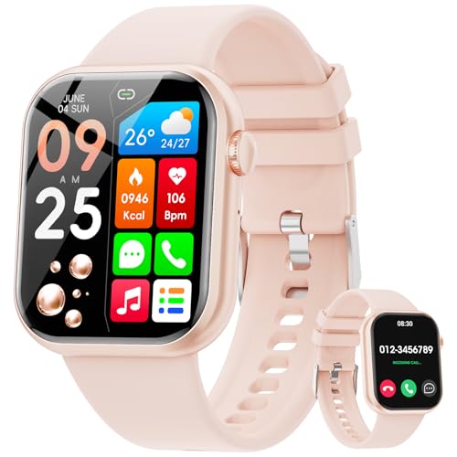 Hwagol 2023 Smartwatch for Men Women, 1.85' Screen Smartwatch with Bluetooth Call and Hands-free Answer with Pedometer, Wrist Heart Rate Monitor, Fitness Watch for Android iOS, Pink