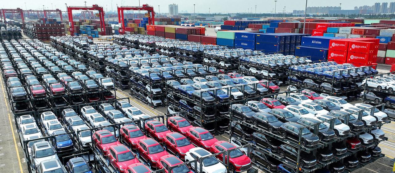 BYD electric cars are seen at the Taicang Port international container terminal in the port of Suzhou, China.