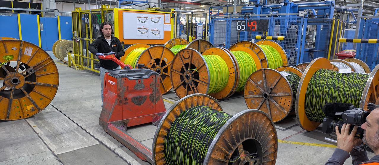 Hall with large cable rolls at Lapp company